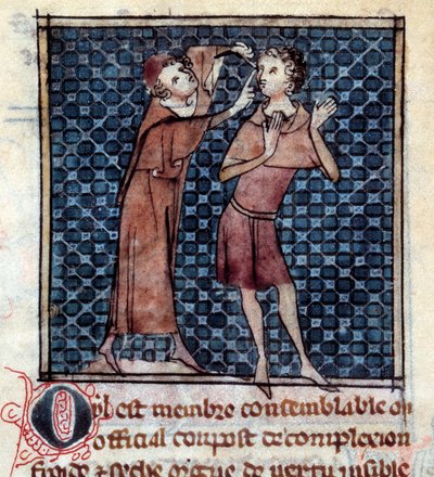 Doctor examining the eye of a patient by Unknown artist