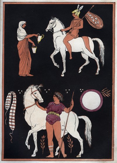Ancient Greece - Way to Mount a Horse - engraving from 