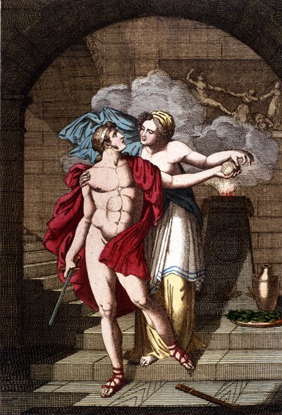 Ariadne Gives Theseus the Thread so That He Can Get Out of the Maze - in Dizionario Mitologico by Unknown artist