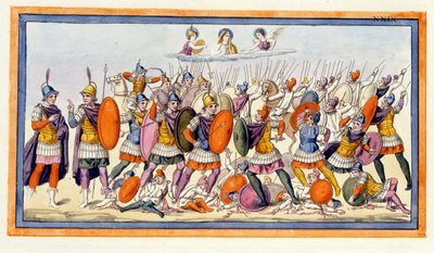 Athena and Hera support the Trojans in their fight against the Greeks. The Iliad, Chant VIII, engraving from the end of the 18th century by Unknown artist