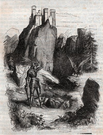 Atlant Defeated by Bradamante - Engraving of 1851 from 