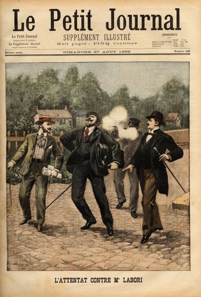 Attack on Mr Fernand Labori (1860-1917), Lawyer in the Defence of Alfred Dreyfus (1859-1935). Engraving in Le Petit Journal 27/8/1899. Selva Collection by Unknown artist