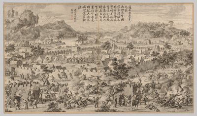Battle at Tunggushi Luke: from Battle Scenes of the Quelling of the Rebellions in the Western Regions, with Imperial Poems by Unknown artist