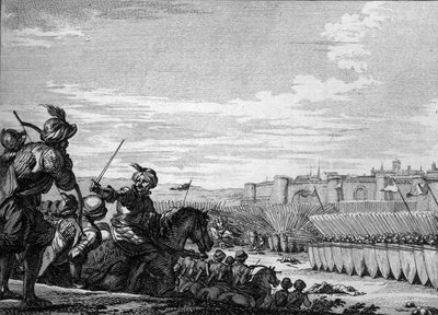 Battle of Poitiers between the army of Charles Martel and the Saracens, 732 (18th century engraving) by Unknown artist