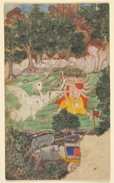 Battle of Ravana and Jatayu, from Sarga (Chapter) 49 of the Aranya-kanda (Book of the Forest) from a Ramayana (Rama’s Journey) of Valmiki by Unknown artist
