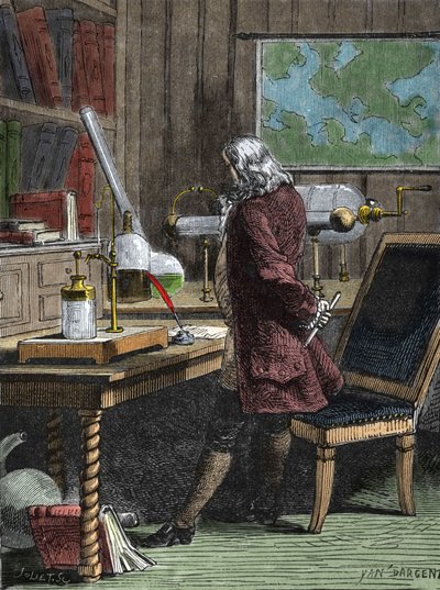 Benjamin Franklin, philosopher, physicist and American ambassador in his laboratory in Philadelphia by Unknown artist