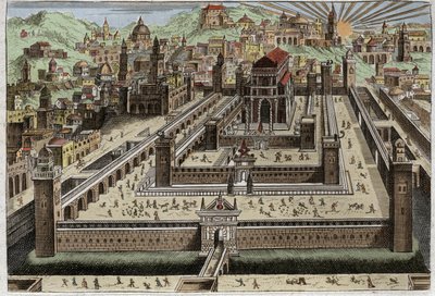 Bible of Royaumont, Old Testament: Temple of Solomon - Solomon built the Temple in Jerusalem - Illustration from 1811 by Unknown artist