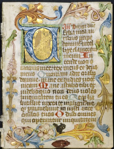 Bifolio from a Book of Hours: Initial V with Floral Border by Unknown artist