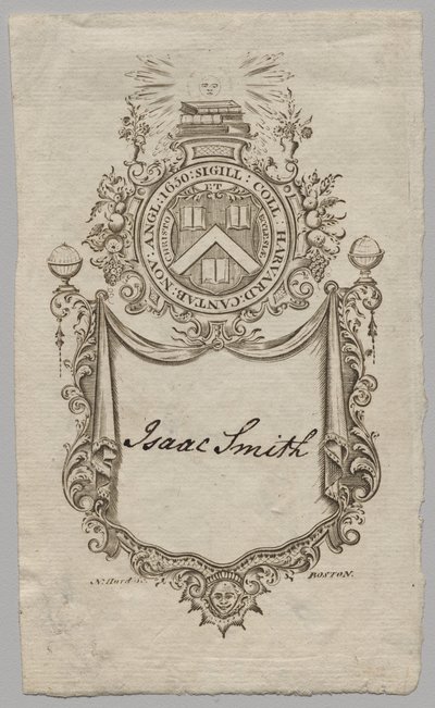 Bookplate: Coat of Arms with Isaac Smith inscribed by Unknown artist