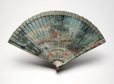 Brisé fan with a scene of two couples in a landscape, c.1700-25 by Unknown artist