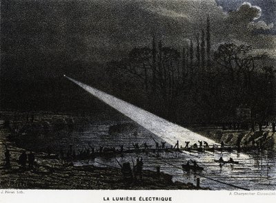 Building Defences Across the Seine at Night Using Arc Light. Franco-Prussian War by Unknown artist