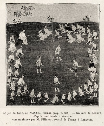 Burmese Football or Ball Game. Engraving by Krakow to illustrate the story 