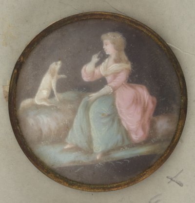Button with Painted Lady and Dog by Unknown artist