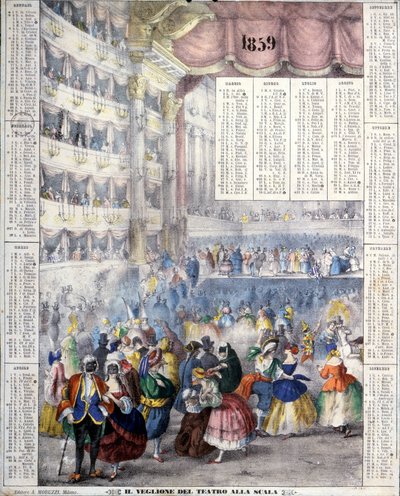 Calendar of 1859 representing a Carnival evening at the Teatro alla Scala in 1859 by Unknown artist