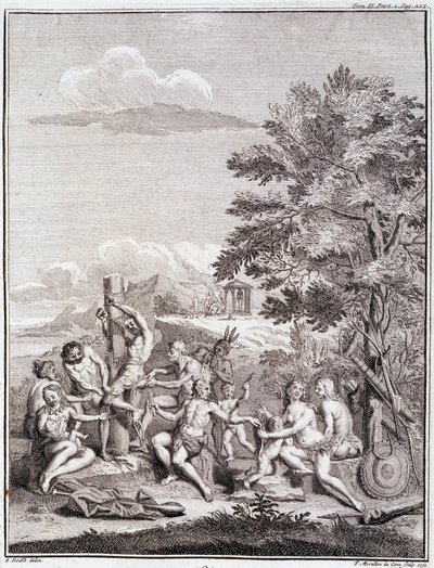 Captives sacrificed by the Antis, in Peru - in “Historical Journey of South America done by Order of the King of Spain” by Don Georges Juan & Don Antoine de Ulloa, T.II, ed. Jombert, Librairie du Roi, Paris by Unknown artist