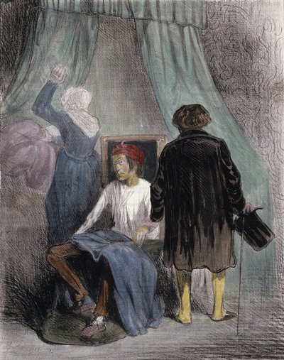 Cartoon: A disciple of Brusssais, or the application of leeches by Unknown artist