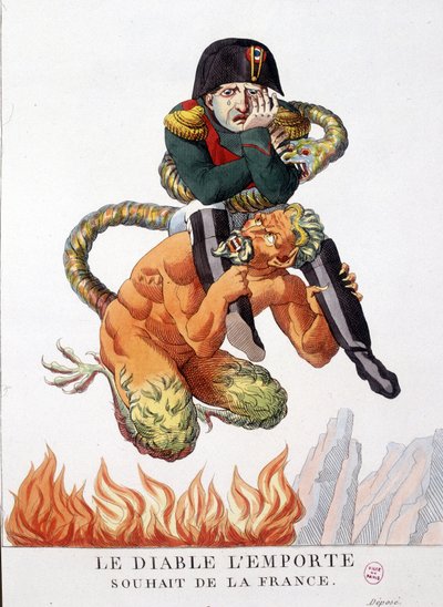 Cartoon about Napoleon Bonaparte carried by the devil: May the devil prevail the wish of France by Unknown artist