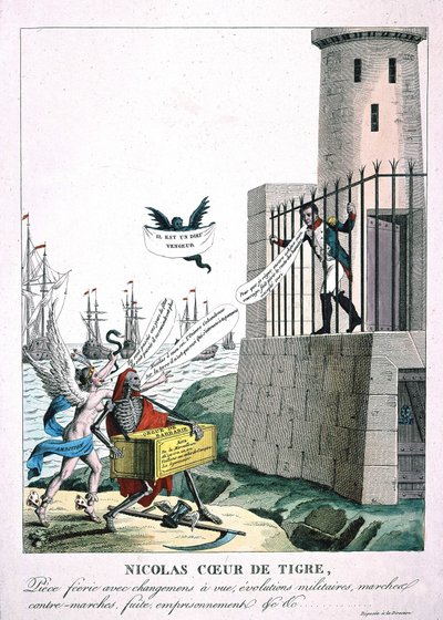 Cartoon against Napoleon I with personification of ambition and death, c. 1815 by Unknown artist
