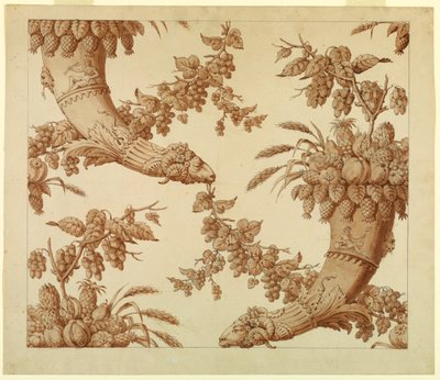 Cartoon for Silk Damask: Cornucopias with Rams