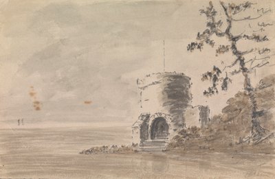 Castle Ruin in Landscape Scene with a Lake by Unknown artist