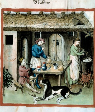 Cheese making. Illumination from the Tacuinum Sanitatis by Unknown artist