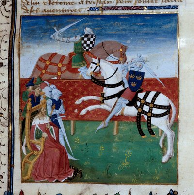 Chivalrous tournament between Tristan and Palamede. Miniature taken from the manuscript 