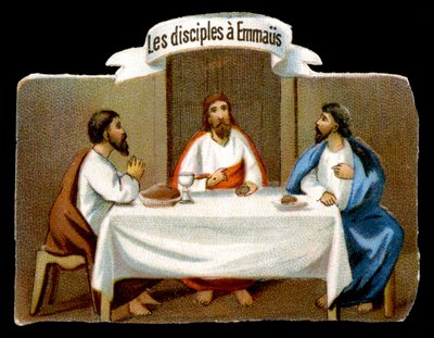 Christ rescues the disciples of Emmaus. 19th century chromolithography by Unknown artist