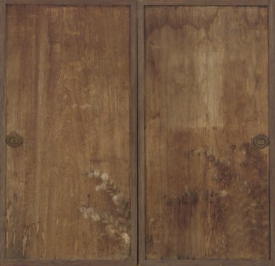 Chrysanthemums painted on a pair of wooden doors by Unknown artist