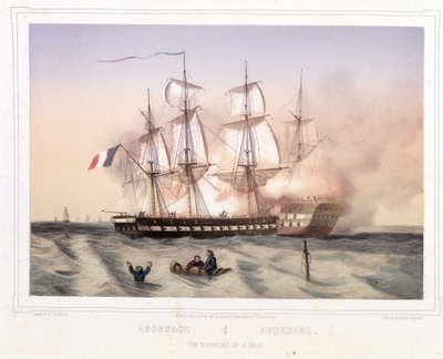 Collision of a ship at the French flag by pirates - lithography by Unknown artist