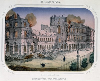 Commune of Paris: Fire at the Ministry of Finance (at the time of the Tuileries) on 24 May 1871. Engraving of the 19th century by Unknown artist
