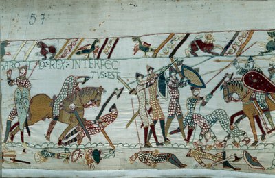 Conquest of England by William the Conqueror: The Death of King Harold II (detail of Bayeux Tapestry) by Unknown artist