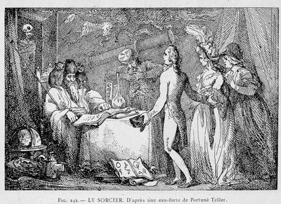 Consultation of a wizard - engraving by Unknown artist
