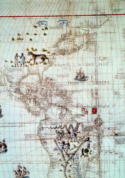 Continent of America. Detail of the World Map by Unknown artist