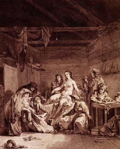 Control of defloration after a wedding in Russia. This checked that the marriage had been consummated. Engraving of the 18th century by Unknown artist