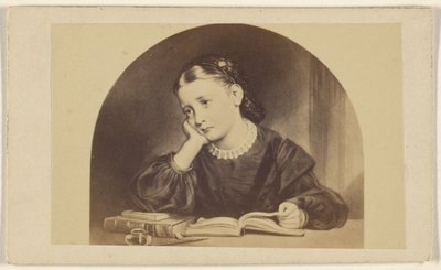 Copy of a Painting of a Dejected Looking Young Girl Reading a Book at a Table by Unknown artist