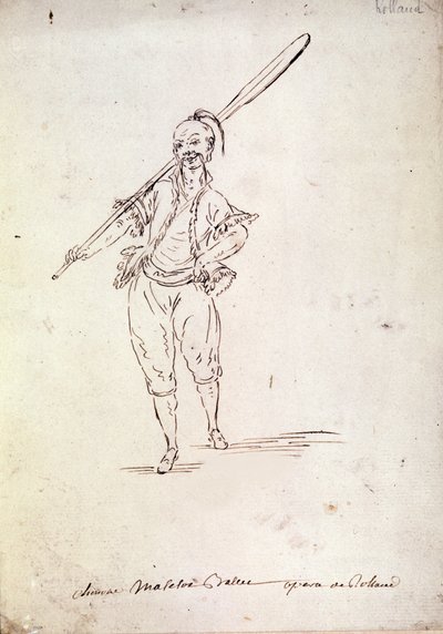 Costume for the character of Roland in the opera of the same name by composer Niccolo Vito Piccinni after a libretto by Jean Francois Marmontel (1778). Drawing of the end of the 18th century by Unknown artist