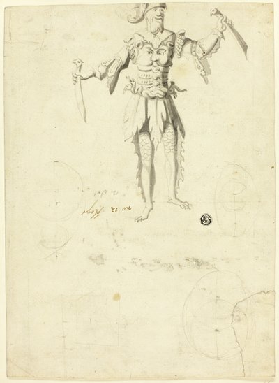 Costumed Man Carrying Two Swords by Unknown artist