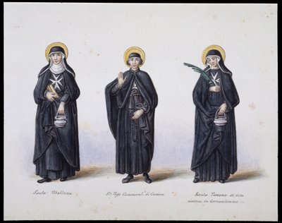 Costumes: 1. Santa Ubaldesca, 2. St Ugo Commendant di Genova, 3. Santa Toscana di vita. 19th century by Unknown artist