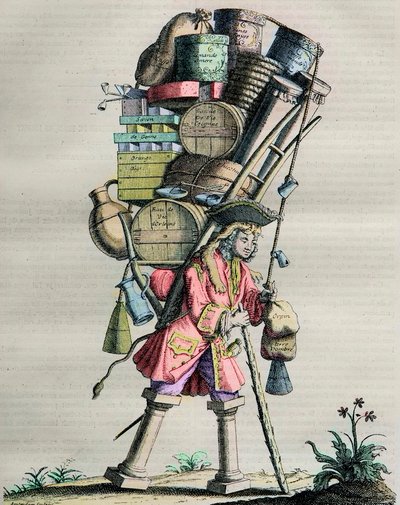 Costumes of Paris Through the Century - Engraving No. 81 Entitled Admire la Force - Caricature Made by Druggists Against Armand Nompar II de Caumont (1679-1761) Duke of La Force Accused of Monopoly in 1721 by Unknown artist
