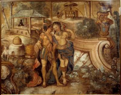 Couple a woman with an Indian in front of a sugar plantation in the West Indies by Unknown artist