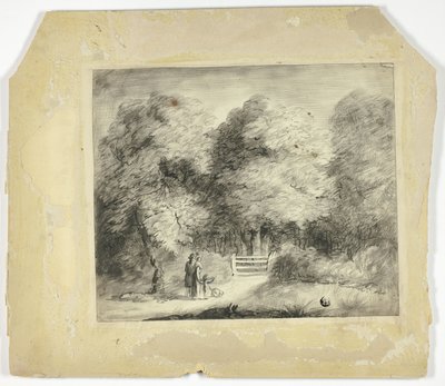 Couple with Child and Dog at Entrance to Park by Unknown artist