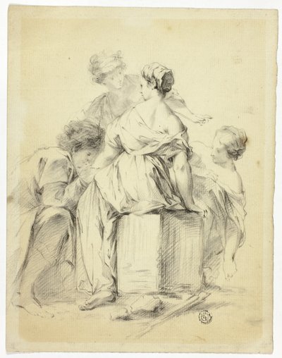 Courtship Scene with Youth and Three Maidens by Unknown artist