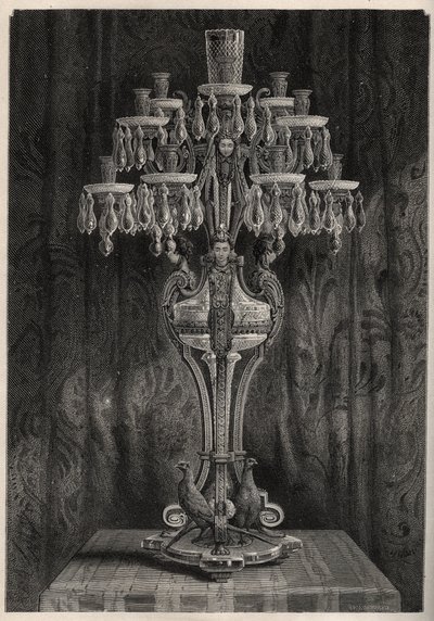 Crystal candelavre from the Baccarat factory - engraving in Les Merveilles de l
