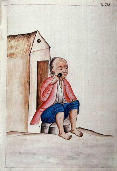 Daily life and customs of Peru: Indian shaving his beard on his doorstep, from the book Trujillo del Peru by Baltasar Martinez Companon y Bajanda, bishop of Trujillo (1782-1785) by Unknown artist