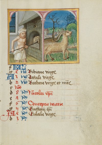 December Calendar Page; Baking Bread; Capricorn by Unknown artist