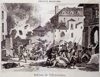 Defense of Valenciennes (by the Republicans against the British and Austrians in 1794). Engraving of the 19th century by Unknown artist