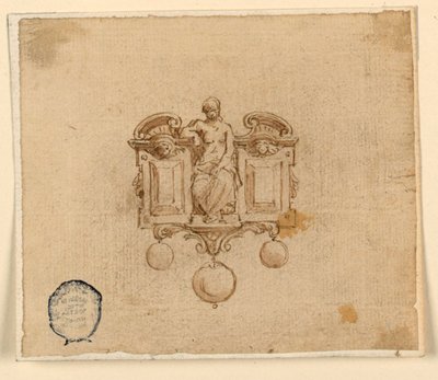 Design for Brooch with Woman in Broken Pediment by Unknown artist