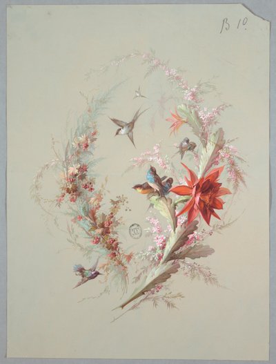 Design for Wallpaper and Textile: Flowers and Birds by Unknown artist