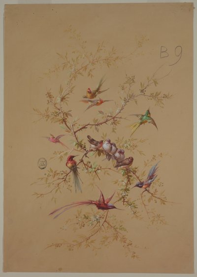 Design for Wallpaper and Textile: Flowers and Birds by Unknown artist