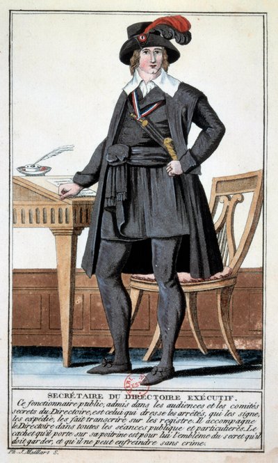 Directoire: costume as secretary of the executive board (Engraving from the 18th century) by Unknown artist